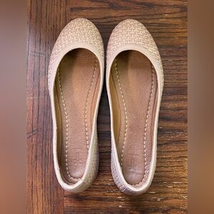 Frye Womens Shoes Ballet Flats Woven Leather Taupe Sz 6.5M